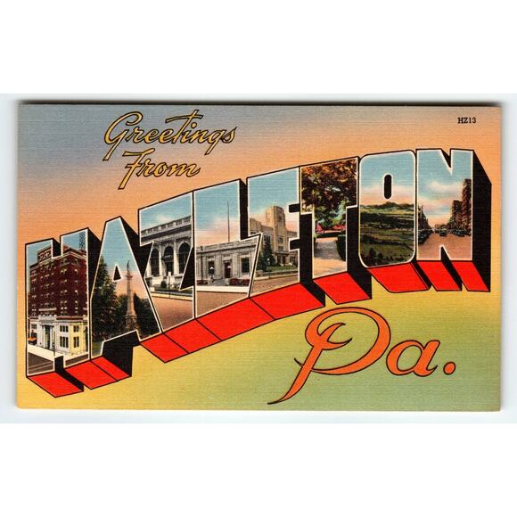 Vintage Large Letter Greetings From Hazleton PA Linen Postcard 1930s Scenic - Picture 1 of 2